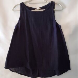 Eileen Fisher Organic Cotton Gauzy Top Size PL Midnight Blue Hi-Low Hem A-line